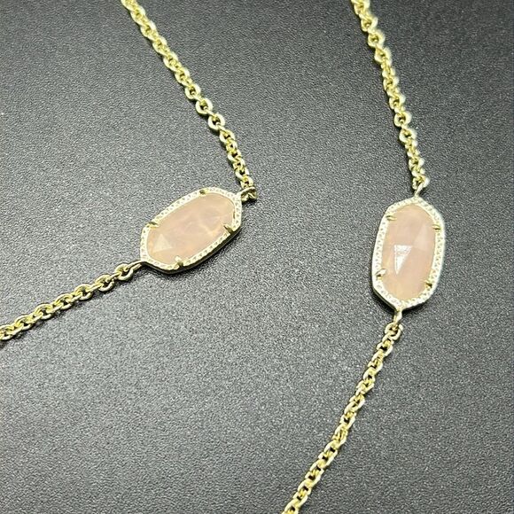 NWOT Rare Kendra Scott Kellie Kelsie Rose Quartz Gold Plated Station Necklace - Picture 4 of 10